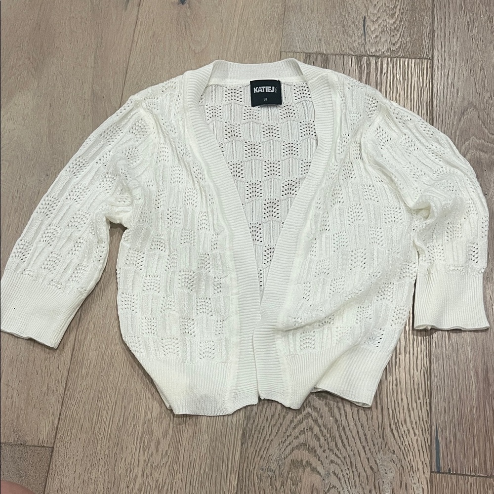 Katie J NYC Cream Open-Knit Cardigan